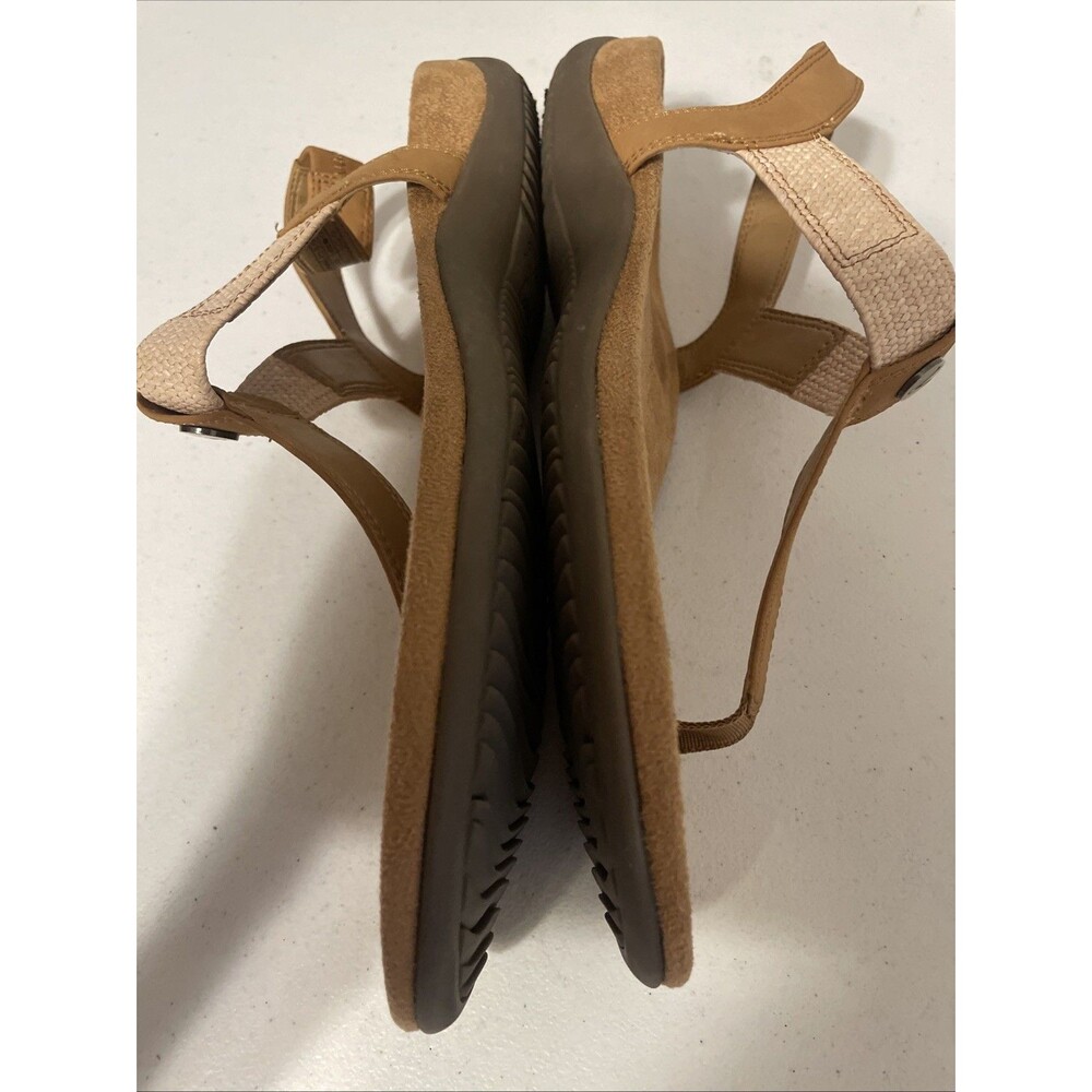 Vionic Brea Camel Tan & Beige leather & textile T-strap sandals 12W/43 - Picture 10 of 16
